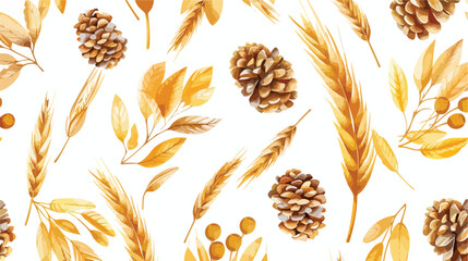Pattern wheat leaves and pinecone isolated icon vector