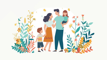 People couple with their children icon vector illustration