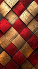 Luxurious pattern with alternating gold and red squares, ideal for highend wallpaper designs and elegant fabric prints - obrazy, fototapety, plakaty