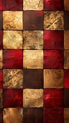 Luxurious pattern with alternating gold and red squares, ideal for highend wallpaper designs and elegant fabric prints - obrazy, fototapety, plakaty