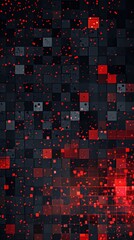 Retro pixel art style pattern with small black and red squares, perfect for digital design elements or nostalgic gaming themes - obrazy, fototapety, plakaty