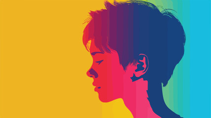 People graphic face of boy with short hair in colorful