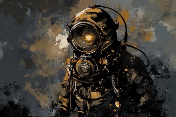 Illustration depicts a deep-sea diver enveloped in an abyss of darkness, with only the faint glow of their helmet light breaking through the inky blackness.