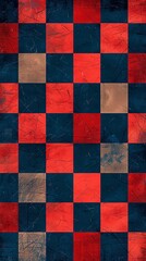 Bold checkerboard pattern with alternating blue and red squares, ideal for vibrant textile designs and eyecatching home decor