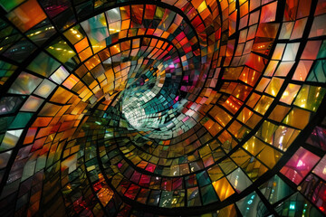 Fototapeta premium Abstract colorful mosaic square glasses in kaleidoscopic effect, curvy and wavy distortion perspective