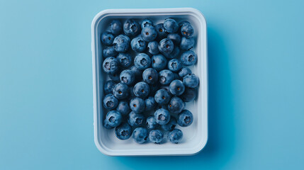Tray with tasty blueberry on color background