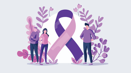 Purple ribbon stranger together and support text 