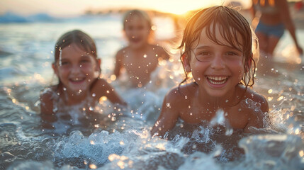 Group of Children Playing in Water