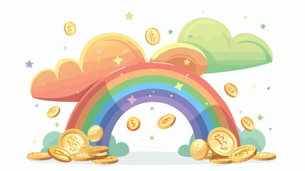 Rainbow with coins isolated icon Vector illustration.