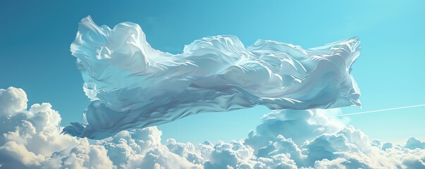 Fototapeta premium A large white cloth is floating in the sky with clouds in the background.