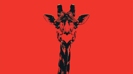 Red heart shape with silhouette face cute giraffe ani