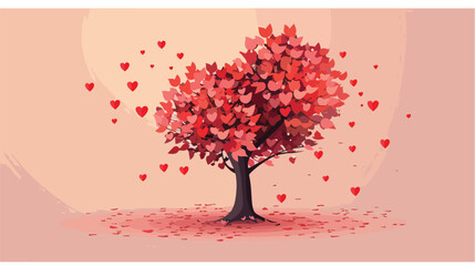 Red tree with heart leaves icon vector illustraction