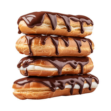 Chocolate eclair isolated on transparent or white background, png