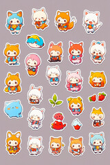 cute cats, printable stickers, cartoon style