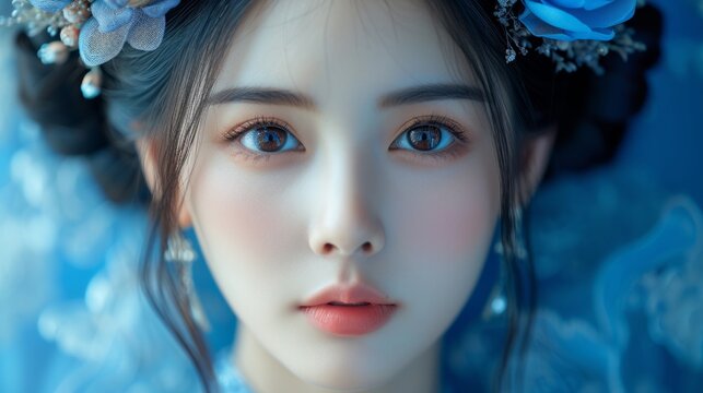 美しいアジア人女性の顔クローズアップ,Generative AI AI画像