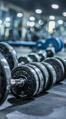 dumbbells in a gym as a symbol picture for fitness and health