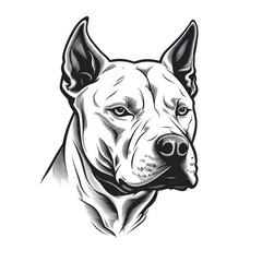 A highly detailed black and white drawing depicting the head of a dog with intricate shading and realistic features