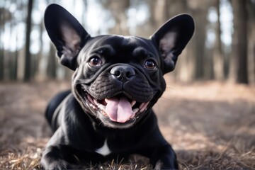 'head french panting black happy bulldog dog canino cute adorable domestic animal white background breed isolated looking pet puppy look standing tongue exposed mouth open funny closeup smiling'