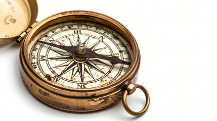 Vintage compass on white background closeup