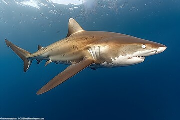 Sleek Oceanic Whitetip Shark Gliding Through the Open Ocean