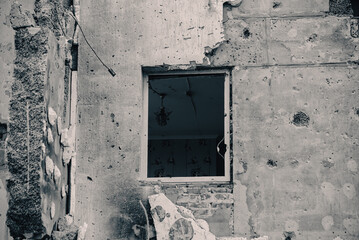 destroyed and burned houses in the city during the war in Ukraine