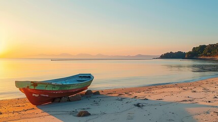  Solitude at Sunrise: Fishing Boat on Secluded Japanese Island
