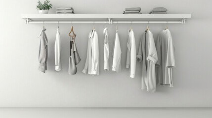 Wardrobe organizers with clothes hanging on shelf near