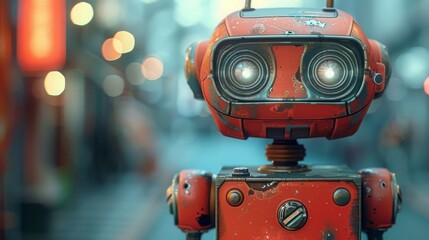 夜の路地とかわいいロボット,Generative AI AI画像 - obrazy, fototapety, plakaty