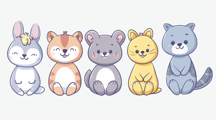 Set of five cute animals Vector illustration. Vector