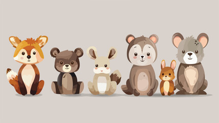 Set of five cute animals Vector illustration. Vector
