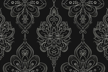 Blackwork Embroidery, Traditional blackwork embroidery patterns, 2D illustration seamless pattern 