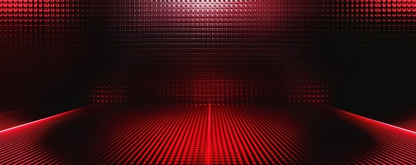 Abstract red and black light pattern with gradient, floor and wall metal texture, soft tech diagonal background. Sleek, clean, modern, and dark.