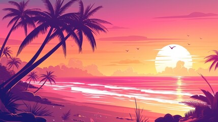 Fototapeta na wymiar Tropical Twilight: Sunrise Landscape with Pink Sky