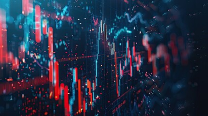 Virtual stock market lines and financial charts over dark background. Digital screen. Concept of finance advisory and international consulting