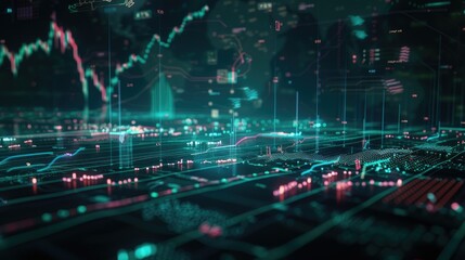 Obraz premium Virtual stock market lines and financial charts over dark background. Digital screen. Concept of finance advisory and international consulting