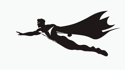 Silhouette black full body superhero guy flying 