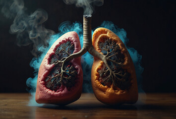 Conceptual Image of Healthy vs Smoker's Lungs