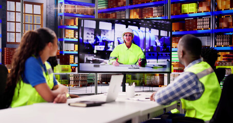 Warehouse Workers Having Video Conference