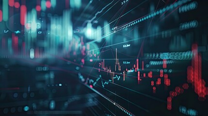 Obraz premium Virtual stock market lines and financial charts over dark background. Digital screen. Concept of finance advisory and international consulting