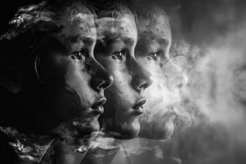 Mysterious Smoke-Enshrouded Faces in Black and White