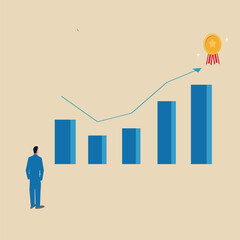 Business growth increases revenue and profit, entrepreneurs look at the upward trend of the chart arrow