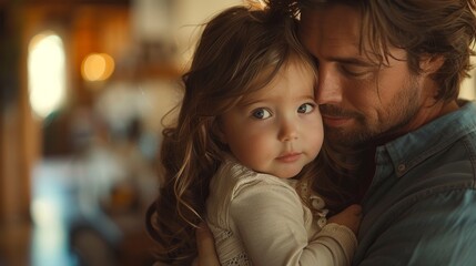 A heartening scene of fatherly warmth, featuring a dad lovingly embracing his baby in a touching moment.