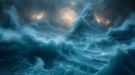 A painting capturing the strength and grandeur of a large wave in the ocean