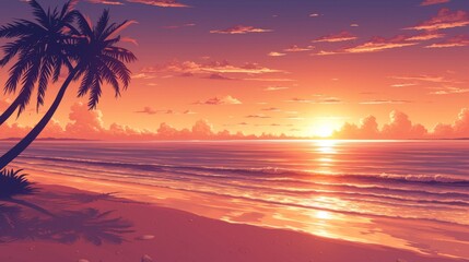 Beach Beauty: Sunrise Landscape with Pink Sky