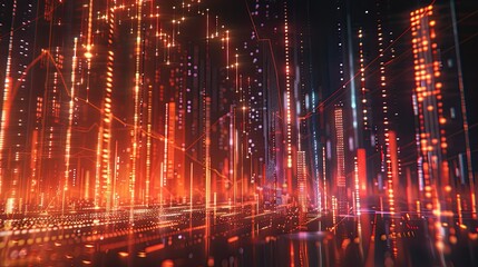 Fototapeta premium Virtual stock market lines and financial charts over dark background. Digital screen. Concept of finance advisory and international consulting