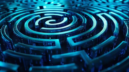 Ethical maze with AI at the center, exploring the moral dilemmas of AI development