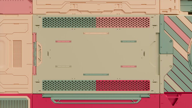 Hi-Tech Wallpaper with Futuristic, Multicolored Sci-Fi Panels. 3D Render.