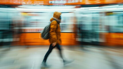 Dynamic Urban Life: People Captured in Motion Against Blurred City Lights

