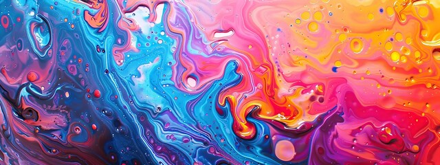Abstract background of acrylic paints in blue and pink tones with splashes