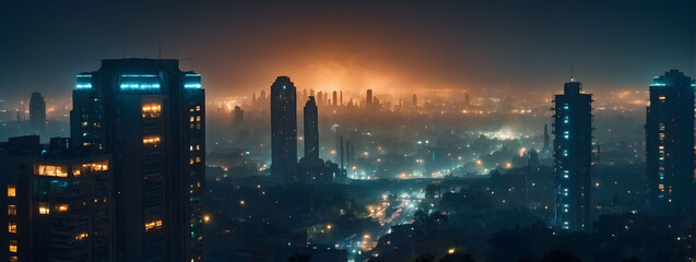 Dystopian Alien Metropolis, A city of unknown origins, shrouded in mist and illuminated by strange,...
